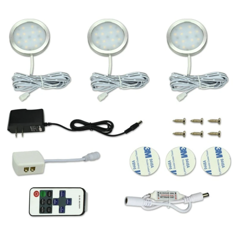 Best 3PCS LED Under Cabinet Light Remote Control Dimmable Kitchen Lights wardrobe bar lamp night lamps Closet Cupboard Decoration