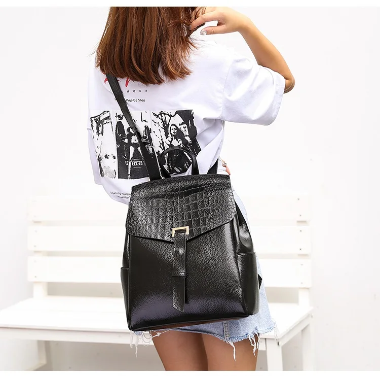Fashion Crocodile Women Backpack High Quality PU leather Shoulder bag female Backpack for Teenage Girls School Bag Daypack (19)