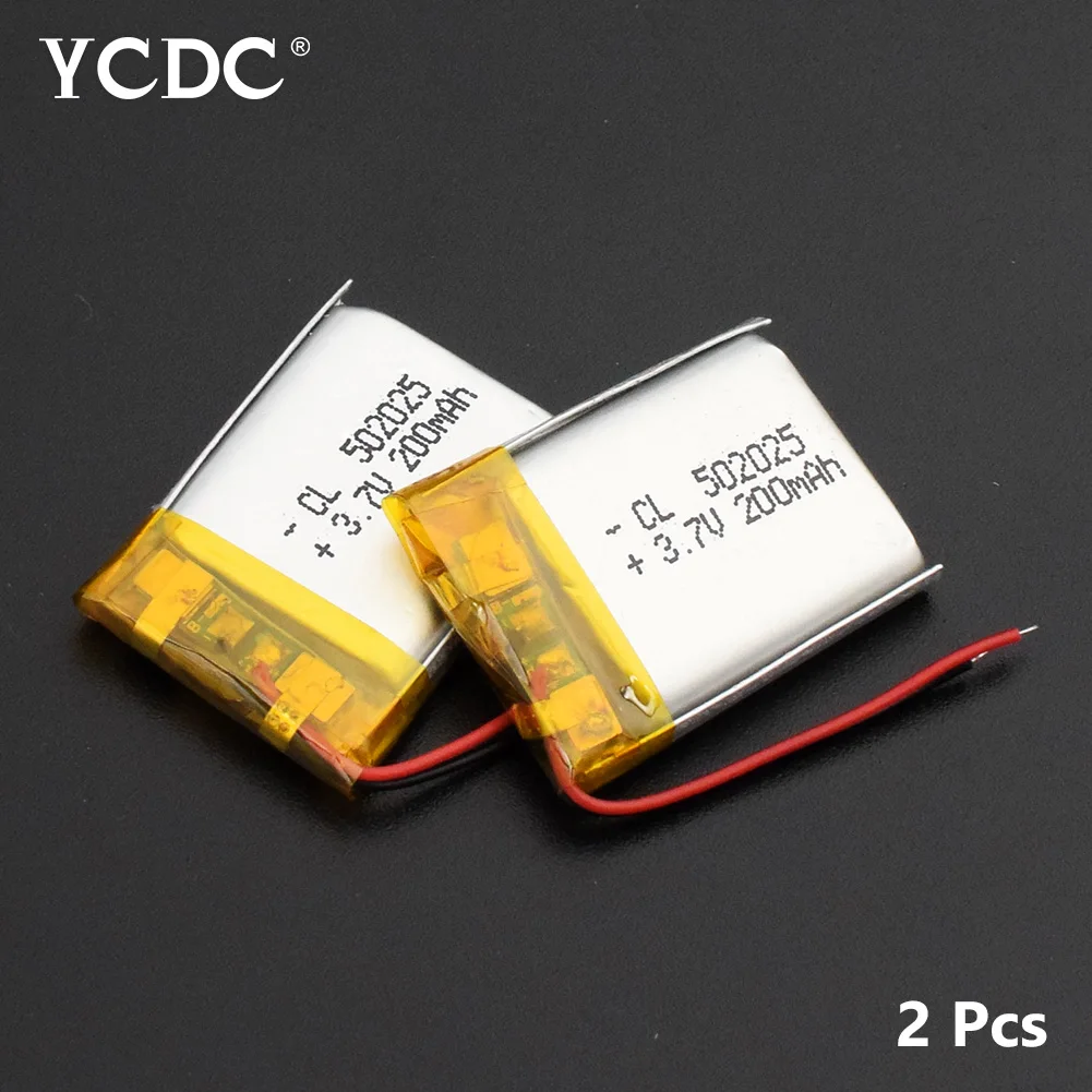 

YCDC 2Pcs 502025 3.7V 200mAh Li-ion Battery Replacement For GPS MP3 Voice Recorder