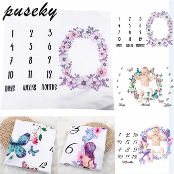 

Puseky Newborn Baby Blanket For Photos Flower Background Photography Monthly Growth Milestone Numbers Props Stroller Cover baby