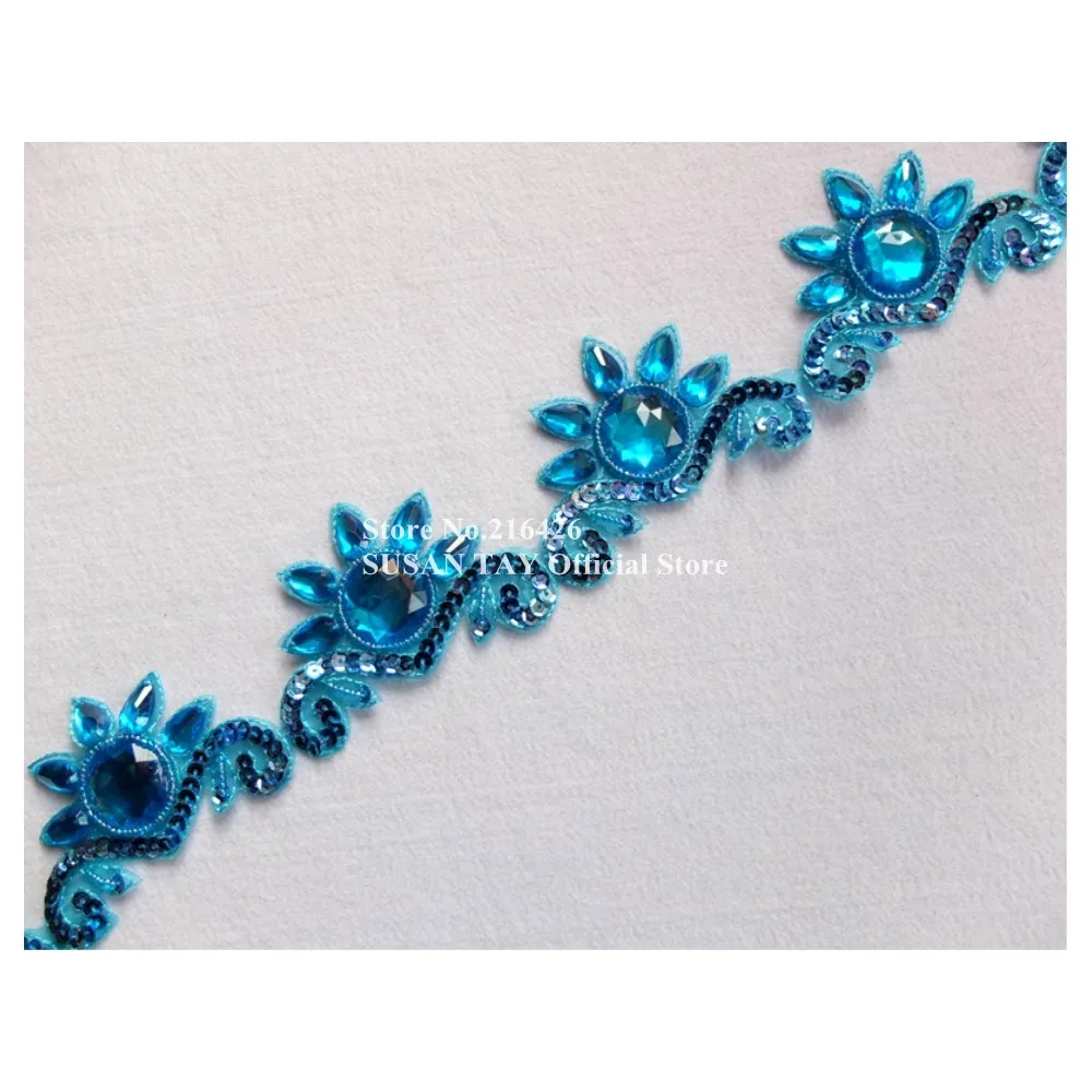1yard 6.3cm Width x Handmade Blue Sequined Beaded Stoned Crown-shaped Ribbon Laces Trimmings Appliques Dance Costume DECOR BT18A | Дом и сад