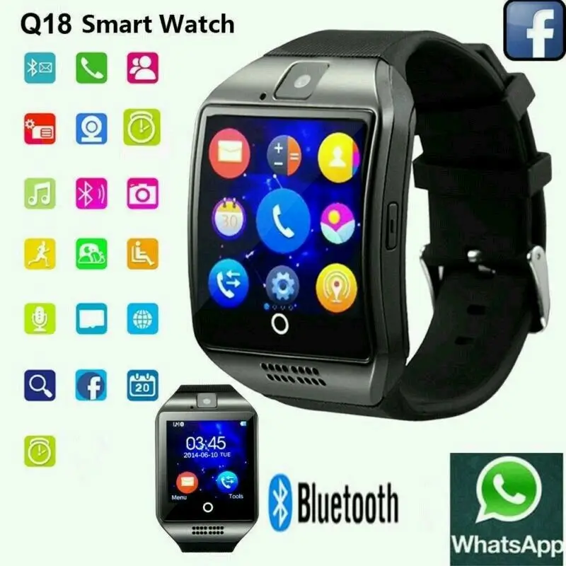 

NEW 2017 Q18 Touch Screen Bluetooth Black Smart Wrist Watch For Android & IOS