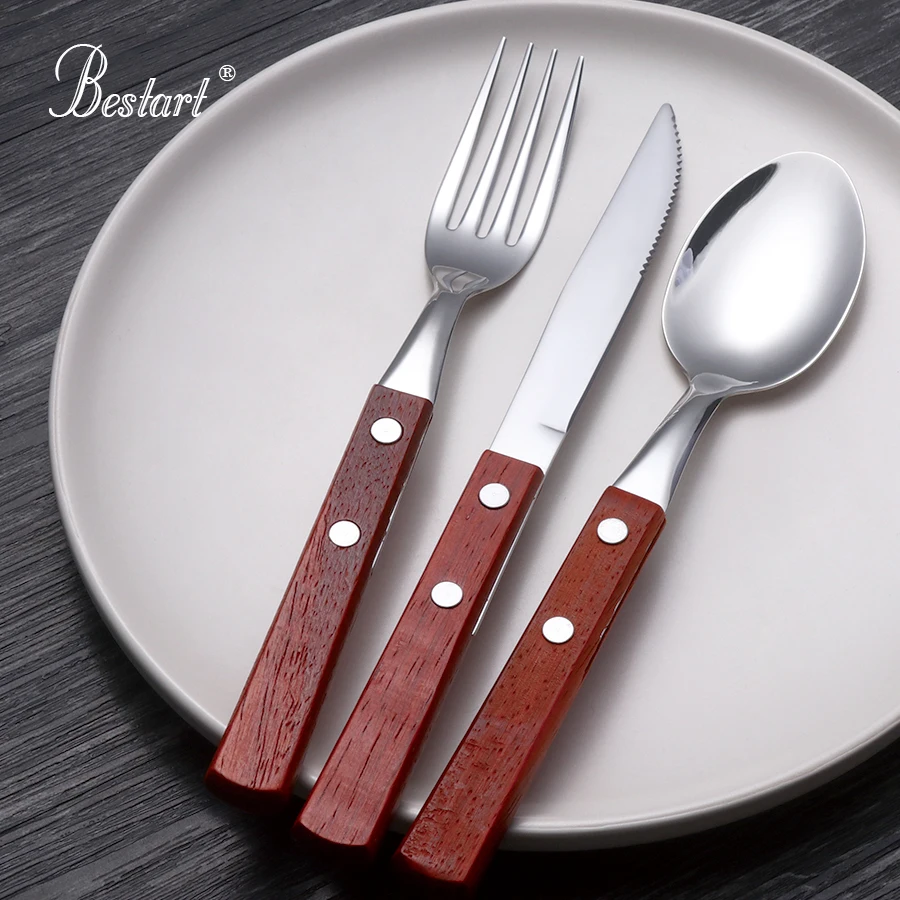 2017 New Camping Cutlery Knife Wood Wooden Handle Stainless Steel