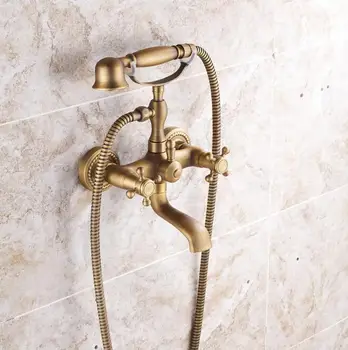 

Classic Luxury NEW Antique Brass Rainfall Shower Set Faucet + Tub Mixer Tap + Handheld Shower Wall Mounted H2212