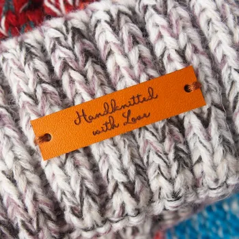 

Leather Tags, personalized tags, knit labels, Custom Name, Business Name, Knitting Tags For Hats (PB1501)