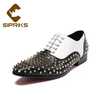 

Sipriks Men Black White Leather Shoes With Rivets Stud Oxford Dress Shoes Prom And Banquet Men Party Shoes European Big Size