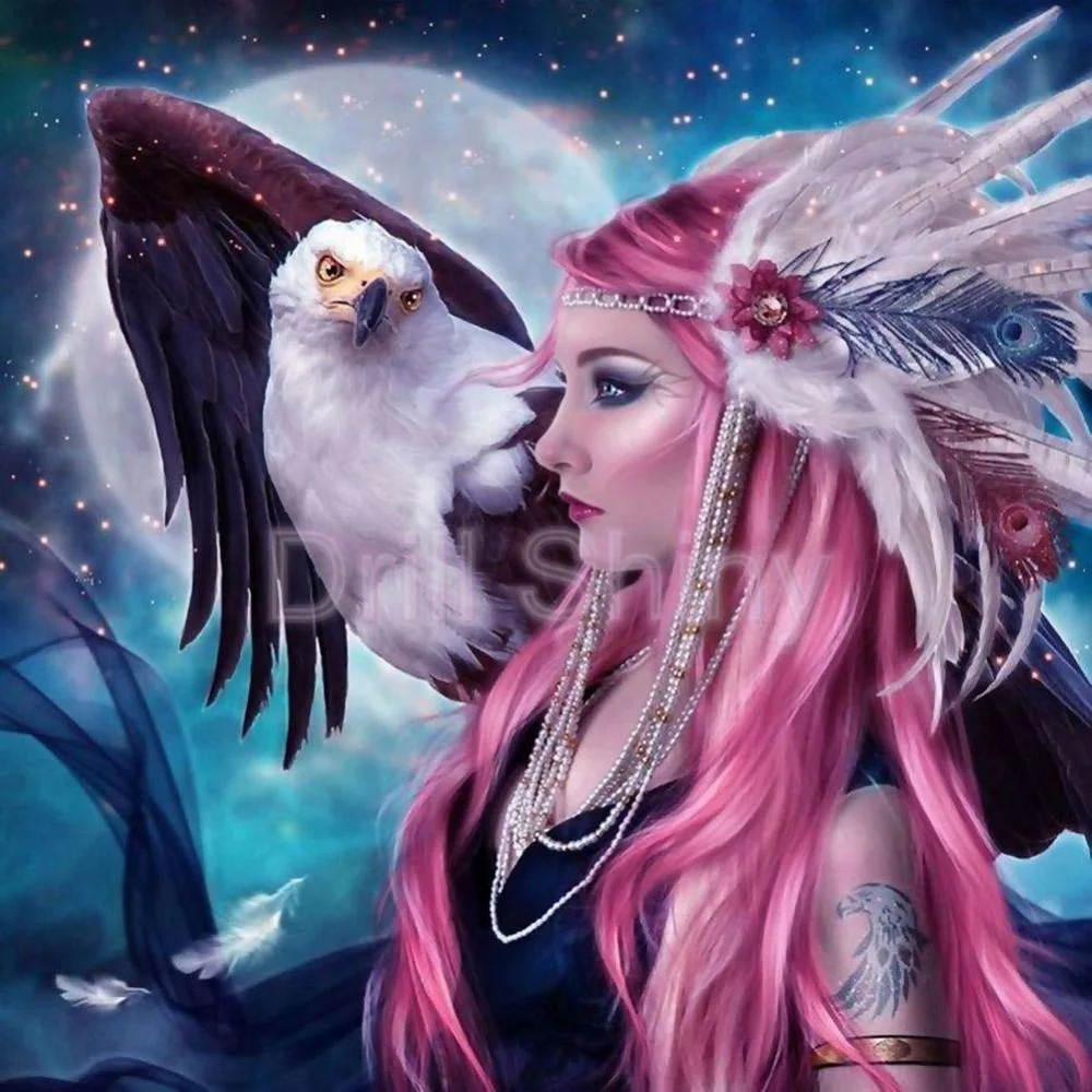 

5D Diy Diamond Painting Eagle and girl, flowers Cross Stich Diamond Mosaic Embroidery Making Animal Home Rhinestone Gift for kid