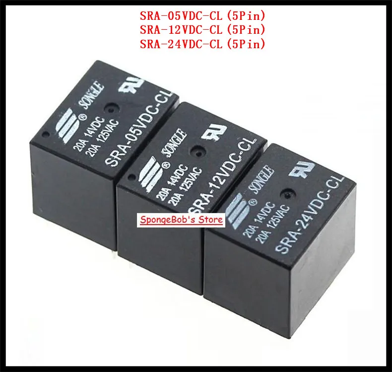 5pcs/Lot SRA-05VDC-CL / SRA-12VDC-CL SRA-24VDC-CL SONGLE Power Relay 5Pins 5V 12V 24V 20A T74 | Обустройство дома