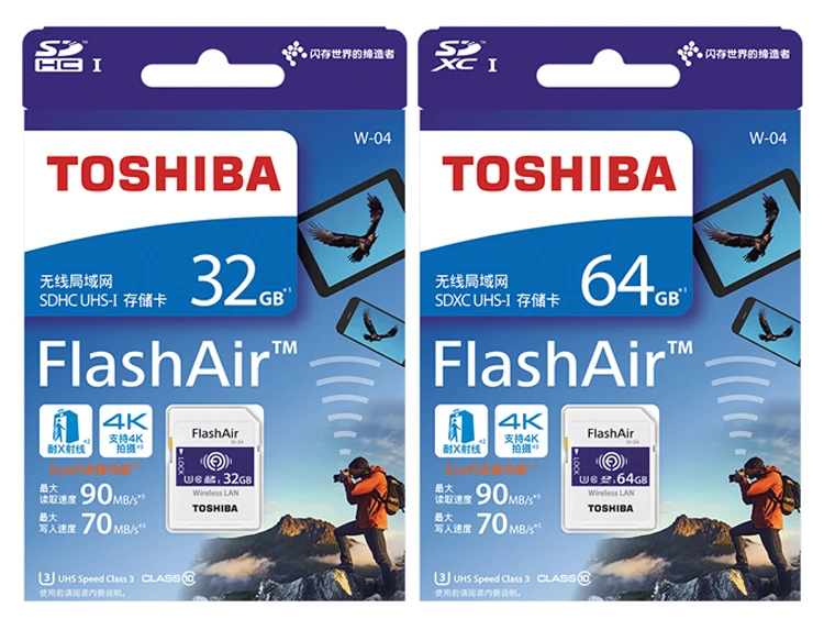 TOSHIBA FlashAir W-04 Wi-Fi SD Card 64 Гб SDXC 32 Гб оперативной памяти, 16 Гб встроенной памяти SDHC класса 10 U3 флэш-карта памяти карты для цифровой Камера