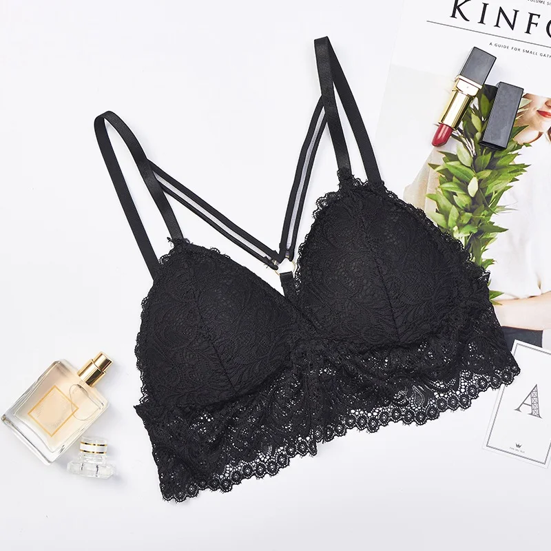 

Lace Bra Women's Underwear Sexy Y-line Straps Padded Bralette Female Floral Brassiere