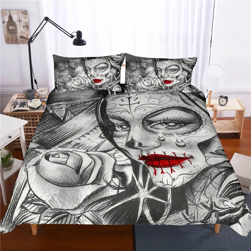 

Beauty Skull Printed Bedding Set Duvet Cover Comforter Bedding Sets 13 Size US AU GB Comforters Bedclothes Bed Linen bed set