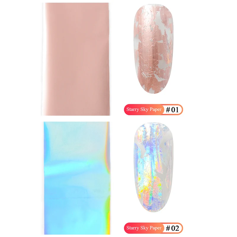 Rose Gold Holographic Nail Foils Starry Sky Glitter Nail Stickers Decals Art Transfer Stickers Gold Laser Paper Nail Art Tips