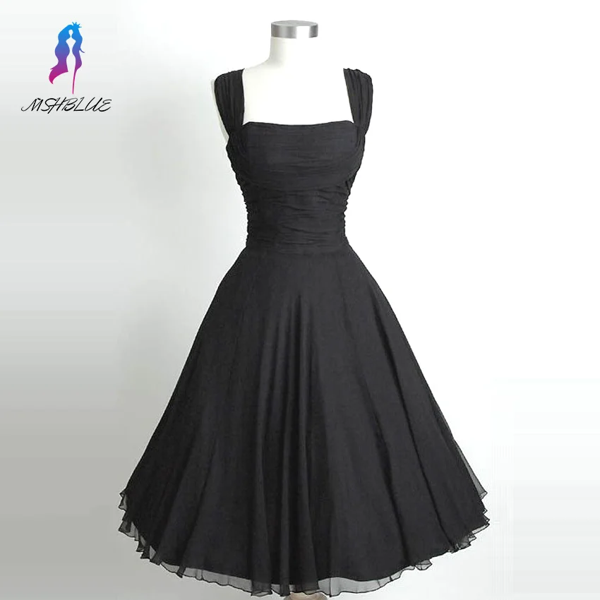 Простые маленькие черные шифоновые коктейльные платья без рукавов длиной до чая торжественное платье вечернее платье для вечеринки