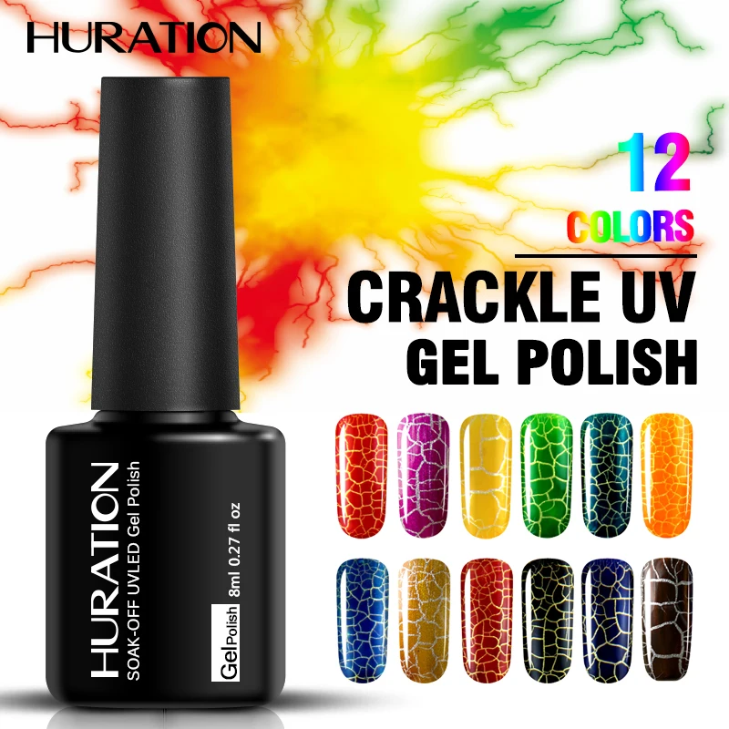 Huration 8ml Crackle Gel Nail Polish LED Pattern 12 Color Nail Gel
