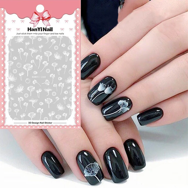 

New 1 sheet 3D Nail Art Stickers White Transparent Flower Nail Stickers Nail Decals