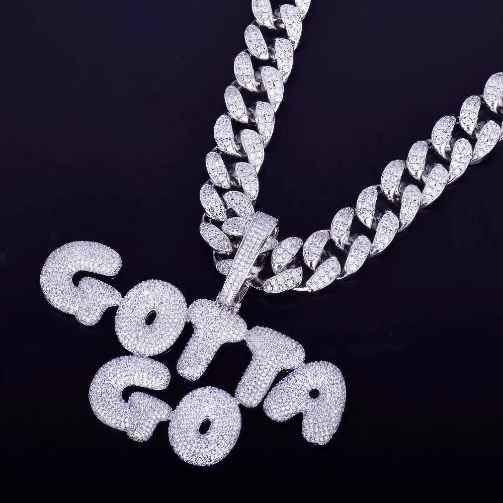 С 20 мм кубинская цепочка заказное имя пузырьковая цепочка с буквами ожерелья с подвесками для мужчин Циркон хип-хоп ювелирные изделия для подарка