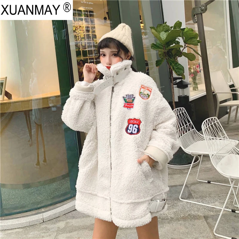

Winter women's Faux lamb coat Korean version of the loose Thickening plush Coat Harajuku style Imitation lamb Fur Coat