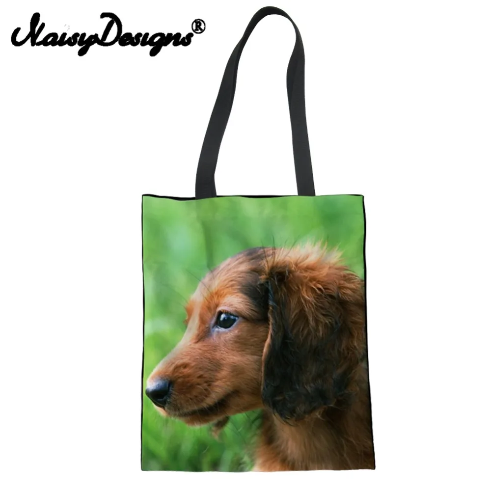 Модный принт "Такса" большая сумка для покупок Холщовая Сумка-тоут женская Повседневная многоразовая дорожная сумка через плечо Складная мягкая черная продуктовая