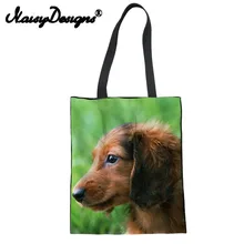 Модный принт "Такса" большая сумка для покупок Холщовая Сумка-тоут женская Повседневная многоразовая дорожная сумка через плечо Складная мягкая черная продуктовая