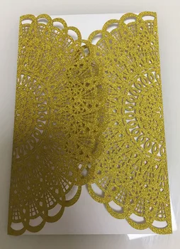

25X Gold/Champagne Gold/ Silver/Blue/Purple Thick Glitter Paper Hollow Laser Cut Vintage Vine Wedding Invitations Card Cover