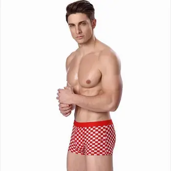 

Hot Sale men's silk boxer underwear breathable mesh Plaid printed four corner Shorts 6 color options