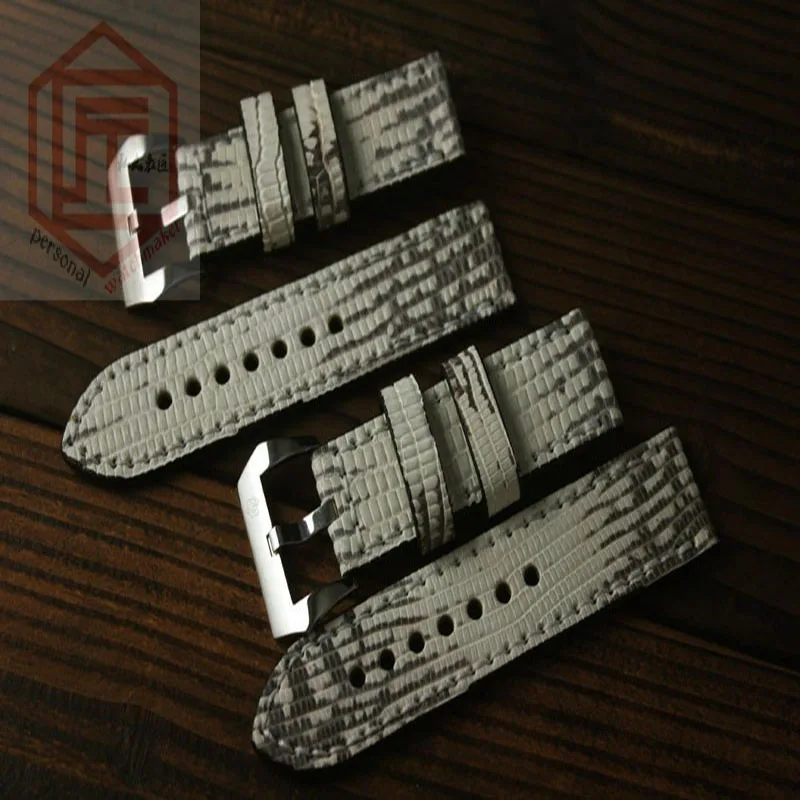 

T-AM 24 26mm Retro Handmade Grey White Genuine Leather Watch Band Men Wristwatch Strap For PAM Lizard Skin Bracelet Watchband-81