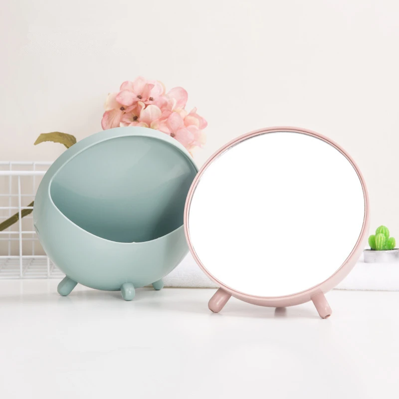 

1pc Nordic Style Desktop Makeup Mirror With Storage Cute Student Dormitory Princess Mirror Dressing Mirror Large G0504