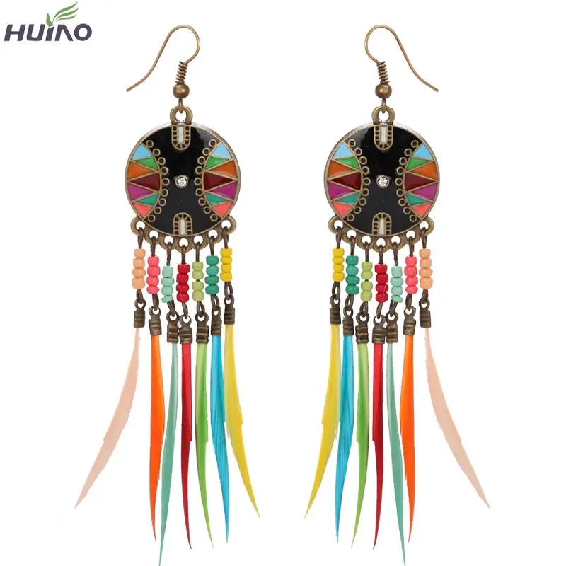 

Top Quality Light Color Feather Dark Oil Painting Alloy Feather Earrings