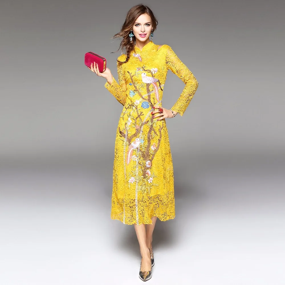 Casual Lace Dress in Yellow