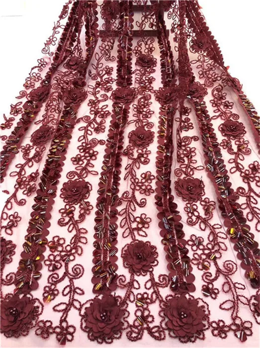 

2019 New style French net lace fabric 3D flower African tulle mesh lace fabric high quality african lace fabric red(JJ-4-19