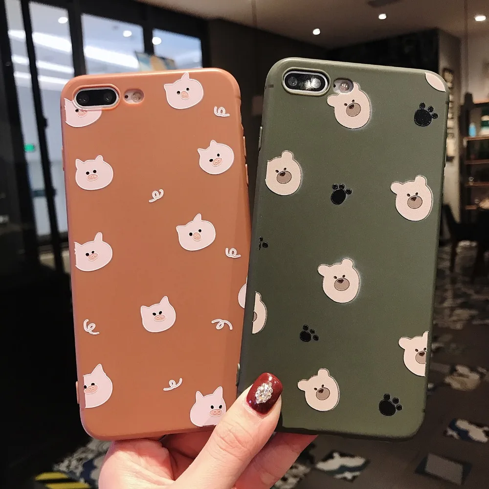 

For iPhone X XR XS Max Cases Cute Bear Pig Soft TPU Silicone Shell For iPhone 6 6S 7 8 Plus Cover Phone Cases Capa Coque