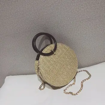 

Women Handmade Round Beach Shoulder Bag Bali Circle Straw Bags Summer Woven Rattan Handbags Women Messenger Bag INS Popular