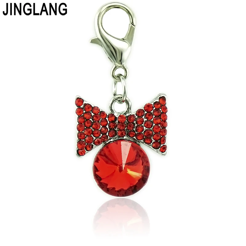 JINGLANG 12 pieces/lot Fashion Lobster Clasp Charms Dangle Rhinestone