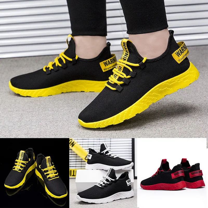 Male Tennis Shoes Lace Up Mixed Color Men Sneakers Breathable Confort Stretch Febric Mesh Shallow Flats Sports Shoes