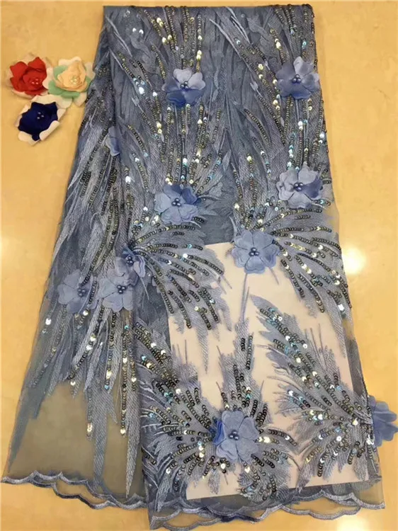 

High Quality African Lace Fabric 2018 Embroidered Frence Lace Fabrics Nigerian Guipure Cord Lace Fabrics With Beads(DP-12-18
