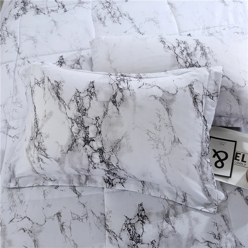 Мраморная текстура 3D печатные стеганые одеяла комплект 1 шт. одеяло и 2 шт. накидка на подушку