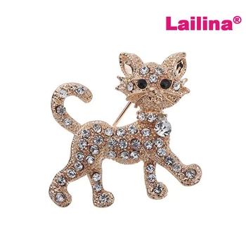 

50pcs/lot Free Shipping Pretty Shining Clear Rhinestone Crystal Cat Brooches and Pins for Women Gift