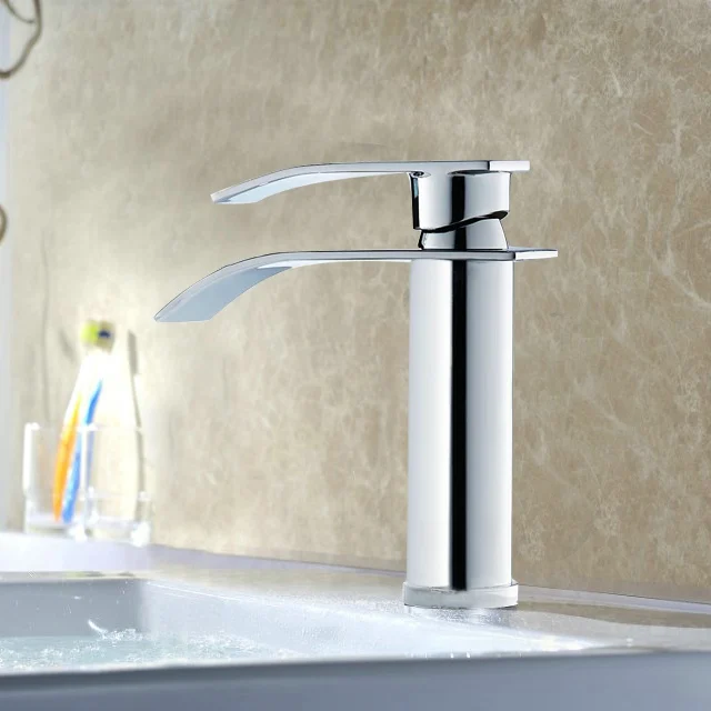 

Bathroom Faucet Chrome Finish Deck Mounted Basin Sink Faucet Mixer Tap Waterfall Faucet  LT-506