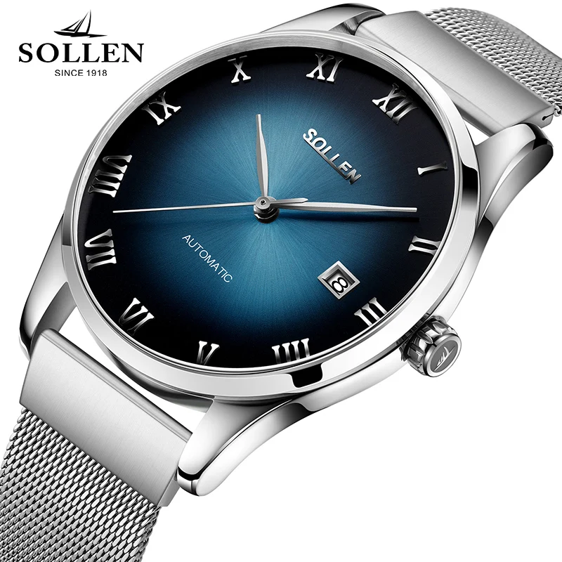 

SOLLEN Brand Men Mechanical Watch Stainless Steel Automatic Watches Fashion Business Man Waterproof Clock Relogio Masculino