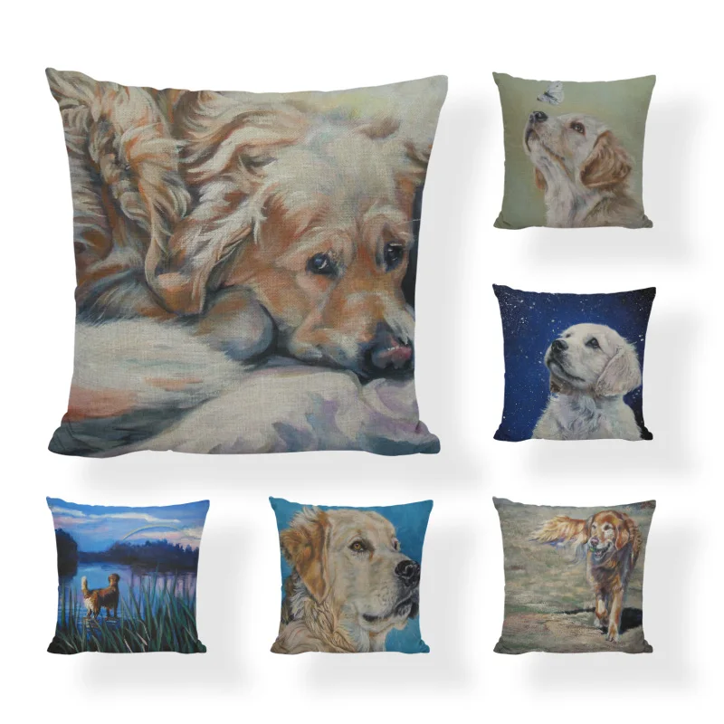 Golden Retriever Bathing Cushion Cover Geometric Square Rainbow Home Decor Pillows Valentine Office Throw Pillow Case | Дом и сад