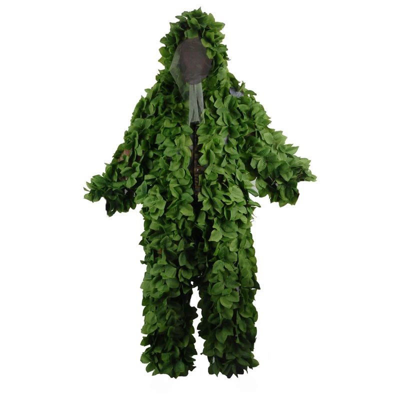 Лесной Военный камуфляж ghillie Костюмы дышащая сетка+ зеленые листья снайперская одежда для лесной охоты снайперские ghillie Костюмы - Цвет: Зеленый