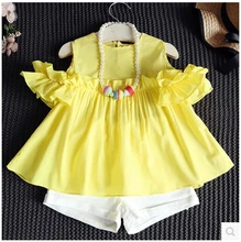 2016 new summer bébé Filles Enfant T-shirt + shorts 2 pcs Costumes De Mode princesse Floral confort Enfants Vêtements 20 W