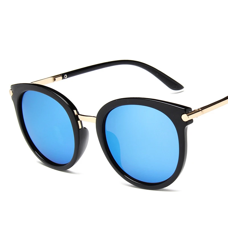 Новые женские очки для вождения зеркала Винтаж для женщин Светоотражающие Плоские линзы солнцезащитные женские очки оculos UV400 - Цвет линз: Black Blue