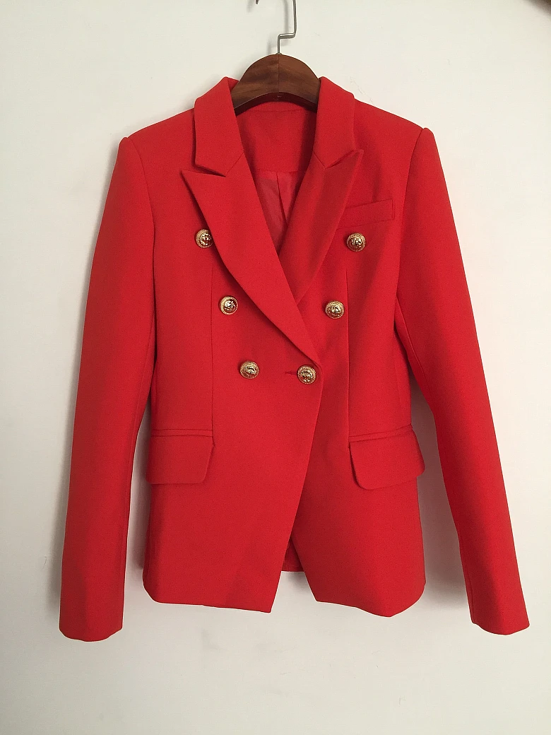 Новая мода 2019 осень-зима барокко дизайнерский Блейзер Для женщин металла лев кнопки двубортный Блейзер верхнее платье красный