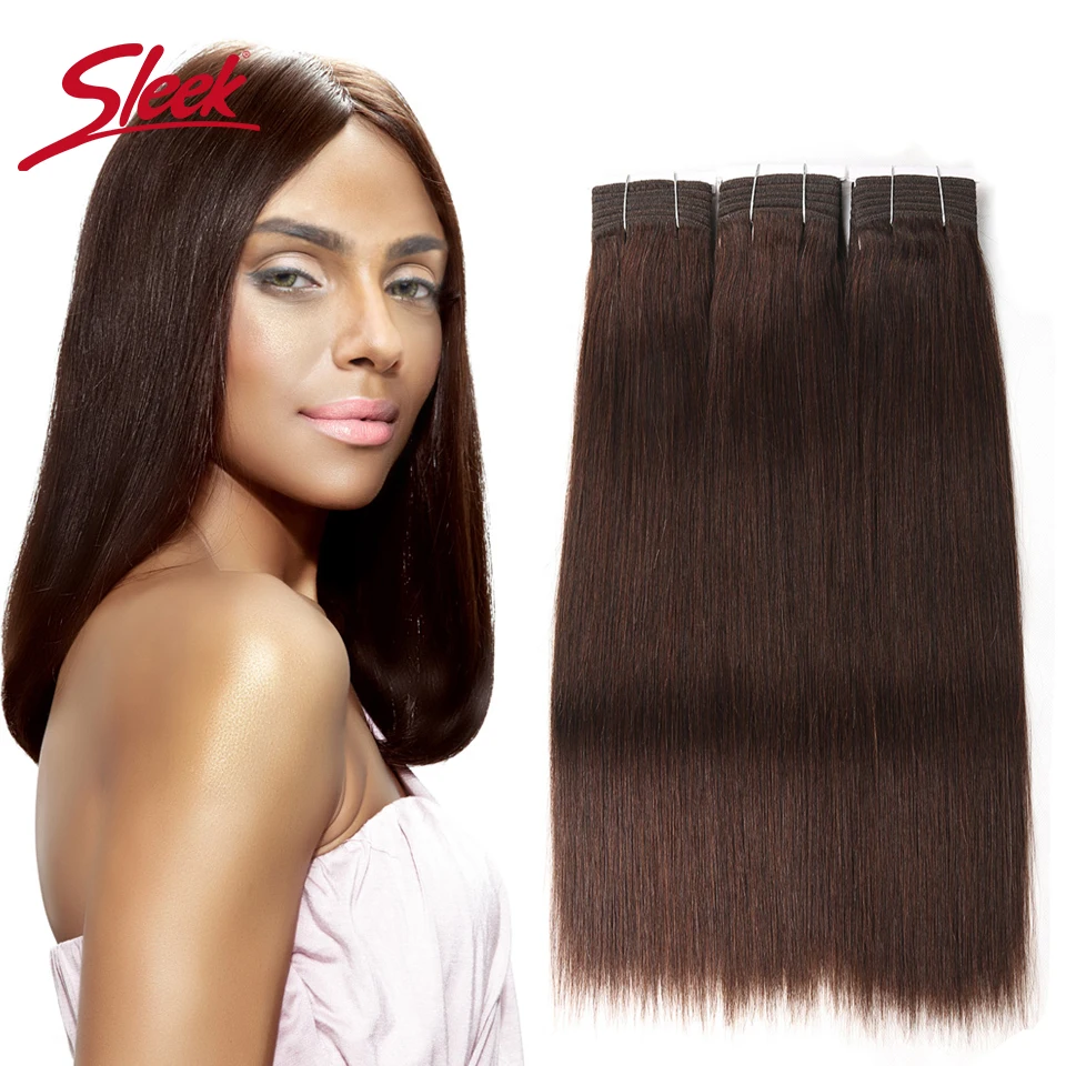 Sleek Hair Double Drawn Brazilian Remy Human Hair Bundles Yaki Straight Hair Weave #2/#6/#33Natural Color Human Hair Bundles