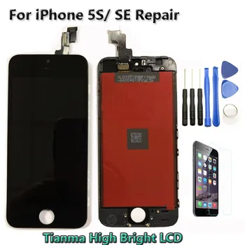 

DHL 50pcs For Tianma High Bright AAA Quality For iPhone 5s SE LCD Touch Screen Digitizer Replacement + Glass Black/ White