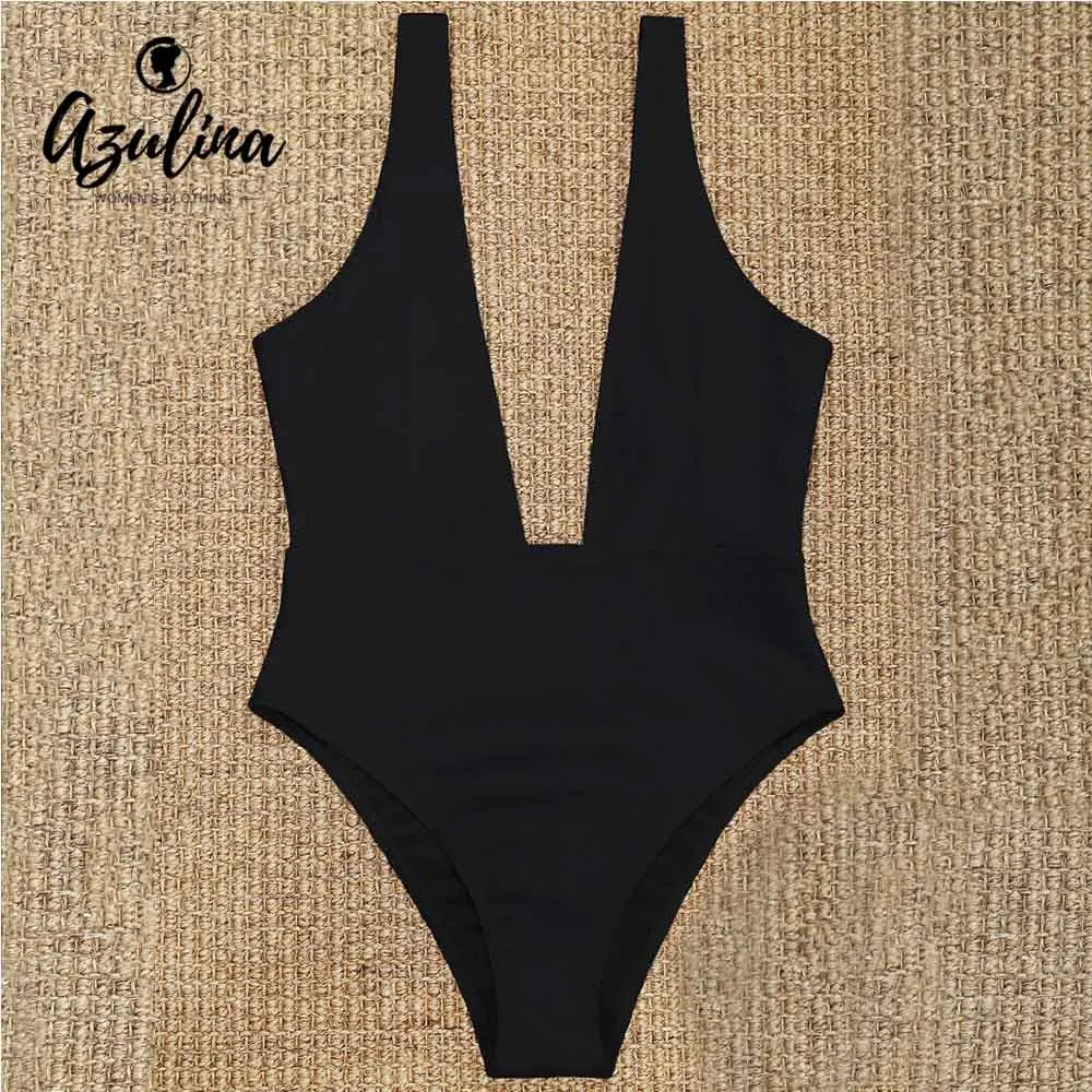 

ZAFUL 2019 New Plunging Neck One Piece Bodysuit Women Low Cut Padded High Leg Rompers 2018 Summer Elastic Bathing Suit Overall