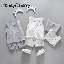 Летний комплект для мальчиков, Повседневный хлопковый костюм с жилетом, детский удобный комплект одежды из двух предметов для девочек, Комбинезоны