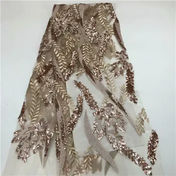 

African Lace Fabric 2019 High Quality Nigerian Navy Blue Lace Fabric With Sequins Embroidery Tulle Lace for Wedding