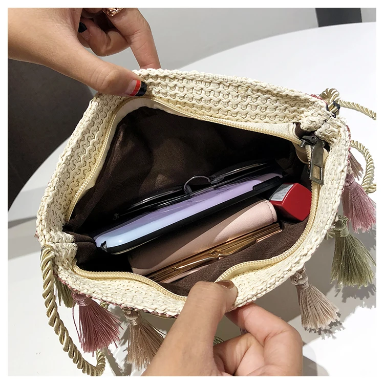 IMIDO Summer Style Korean Straw Tassel Simple And Stylish Women's Single Shoulder Diagonal Shell Bag Leisure Shopping Party